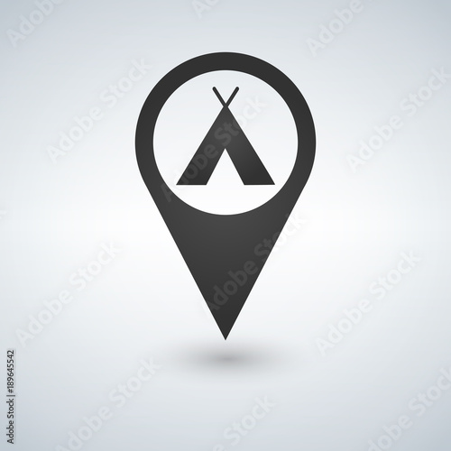 Camping base location icon. Drop shadow map pointer silhouette symbol. Vector isolated illustration.