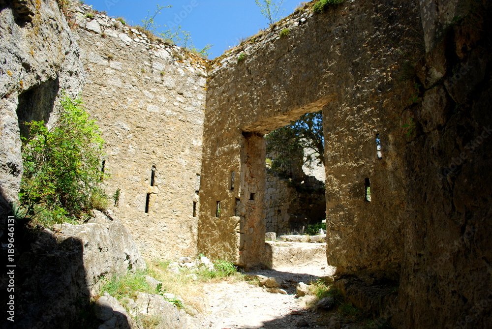 Inside Puilaurens Castle in the south of France, built by the Cathars who followed a Gnostic version of Christianity.