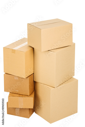 Pile of cardboard boxes on a white background © kaninstudio