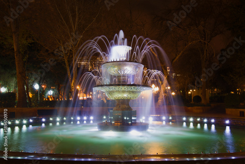 Fountain in the Vahid Park in the night illumination. Baku photo