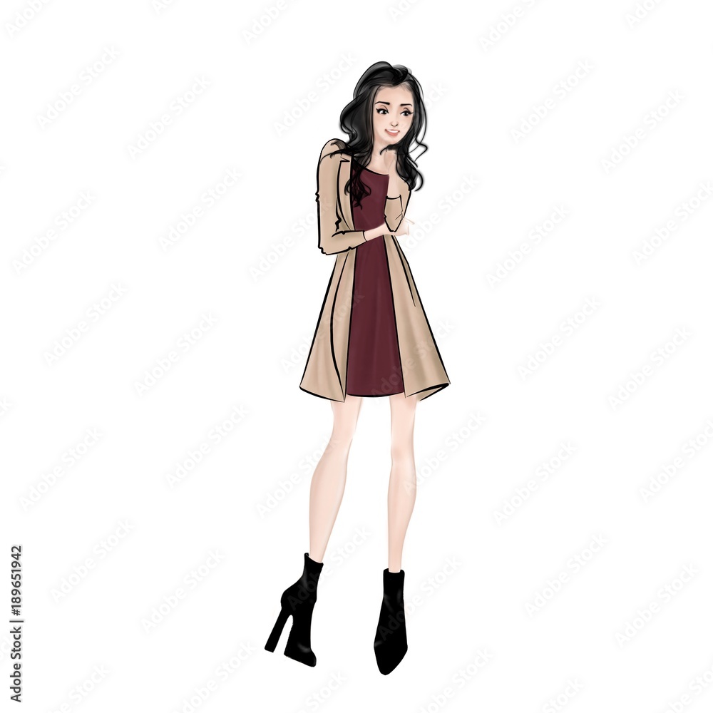 Cute fashionable girl posing wearing long coat and black boots Cute fashionable girl posing wearing long coat and black boots