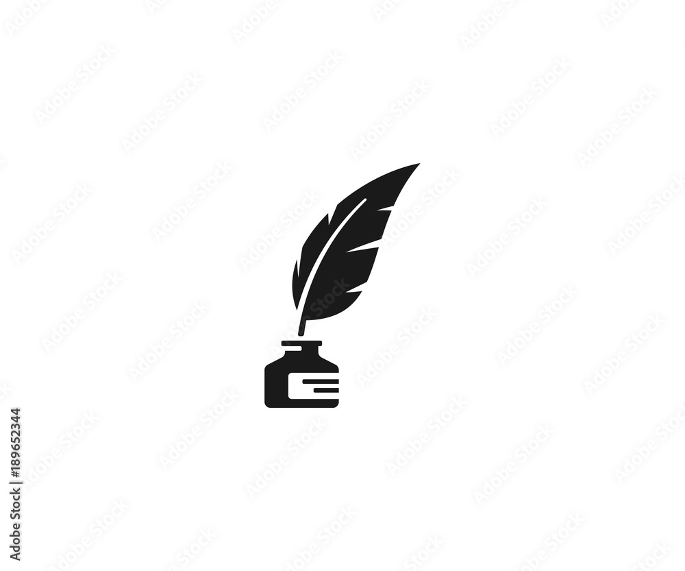 Feather Quill Ink Pen In Inkwell Stock Illustration - Download