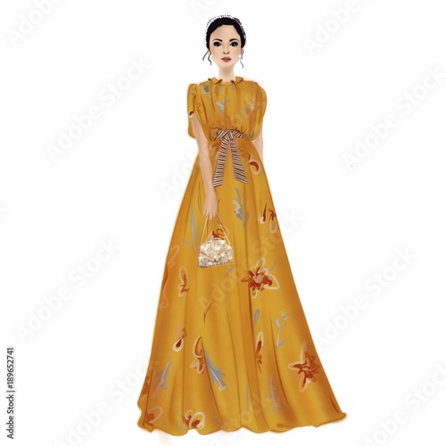 Elegant lady in long gown