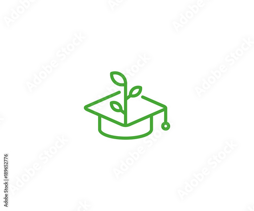 Bachelor cap and sprout logo template. Education growth vector design. Graduation cap and plant illustration