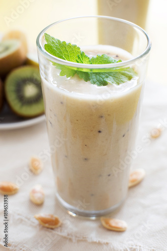 Fruit smoothie with mint and kiwi