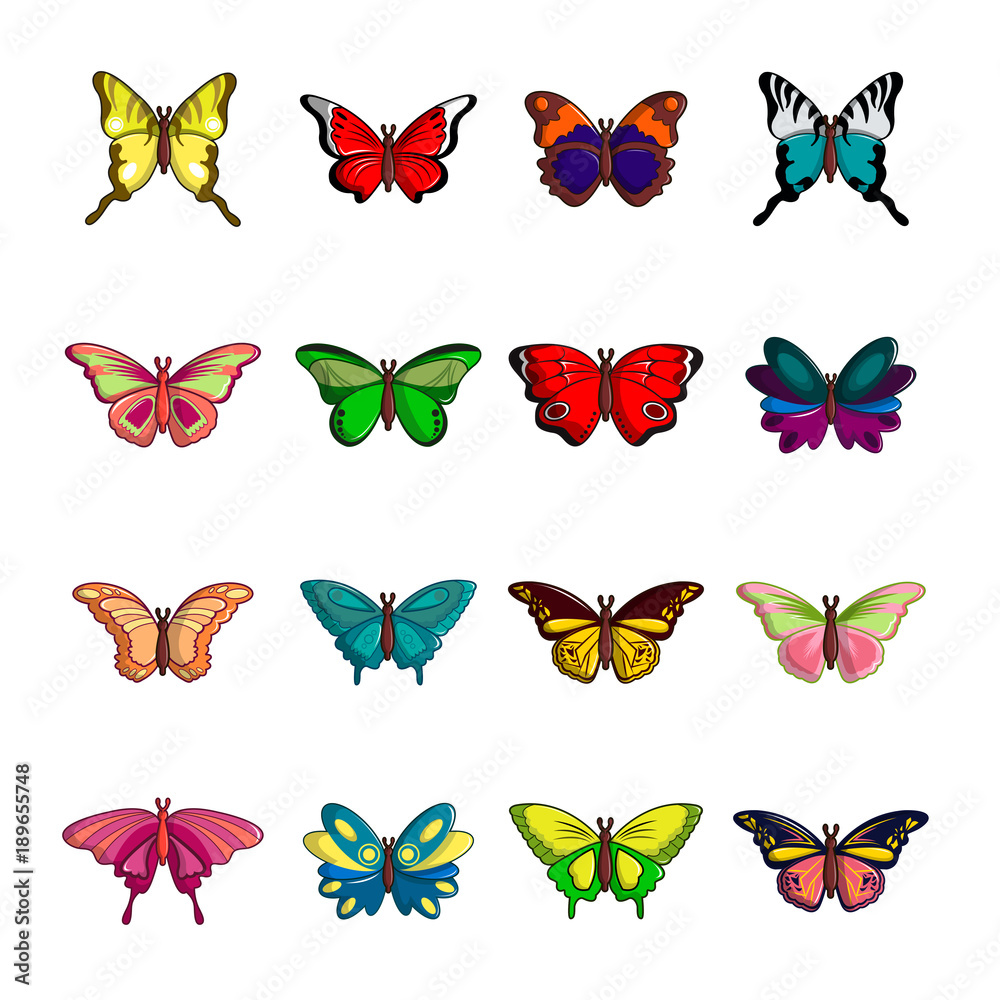 Butterfly collection icons set, cartoon style Butterfly collection icons set, cartoon style