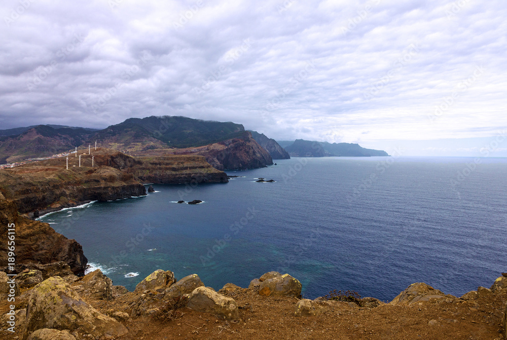 Madeira island mountain seascape, Portugal.