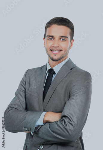 Portrait of happy smiling businessman, isolated on white