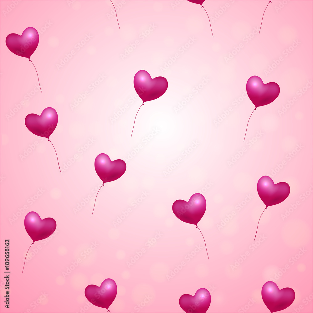 Seamless pattern with flying balloon hearts on pink background. Vector