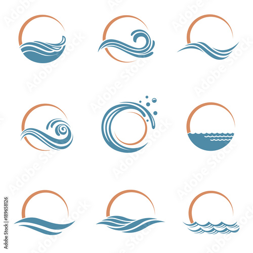 abstract collection of sun and sea icons 