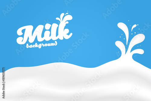 Milk background with splashes. Rippled wavy milk texture with drops
