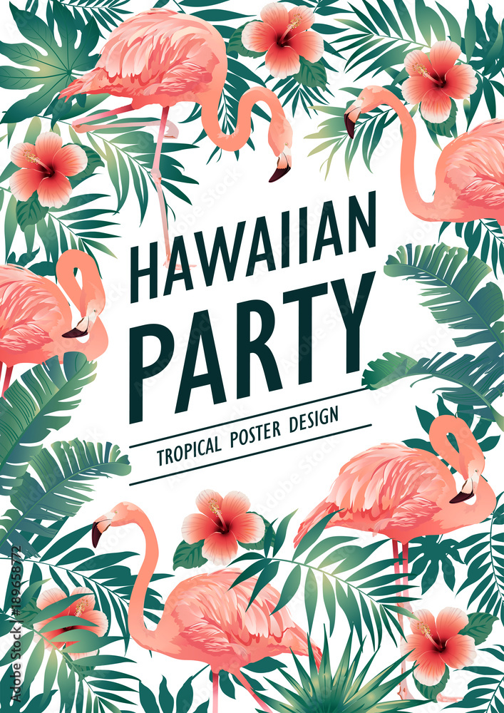 Hawaiian party. Vector illustration of tropical birds, flowers, leaves.  Vector illustration. vector de Stock | Adobe Stock