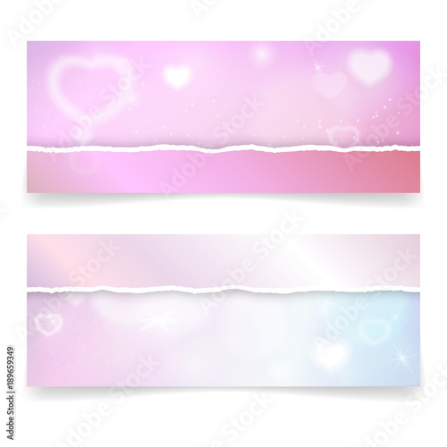Fototapeta Naklejka Na Ścianę i Meble -  Valentine's day banner template with hearts and lights effects. Vector illustration for web headers or advertising, coupon, ticket or disclunt card