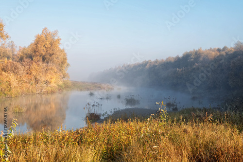 Autumn morning on the bank of the Siberian river