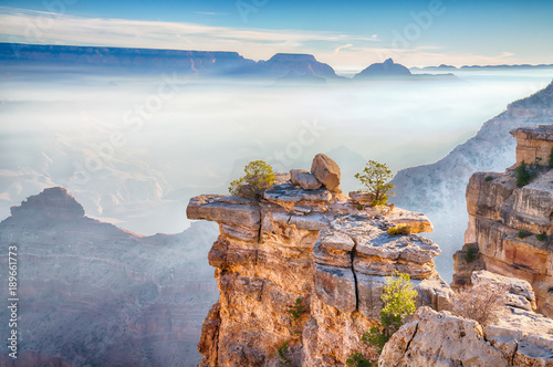 Sunrise Through the Fog in the Grand Canyon, Arizona
