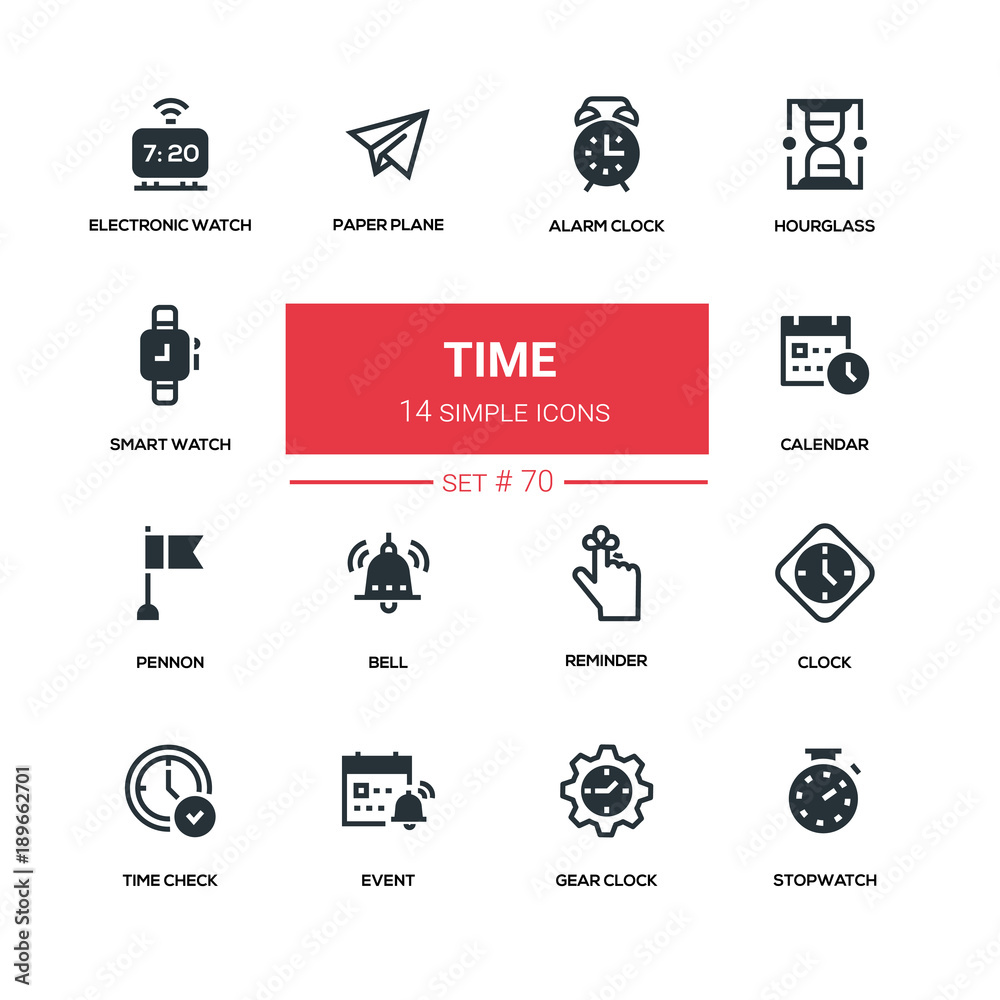 Time concept - line design silhouette icons set Time concept - line design silhouette icons set