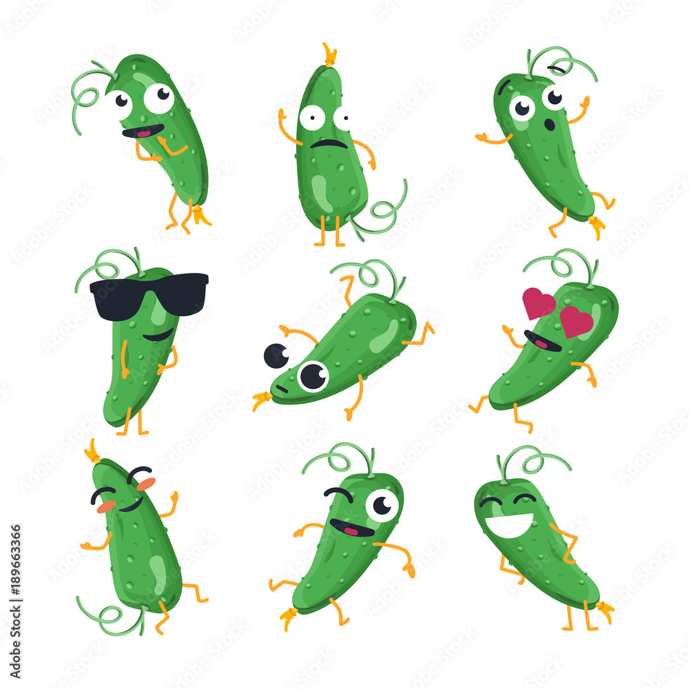 Funny cucumber - vector isolated cartoon emoticons