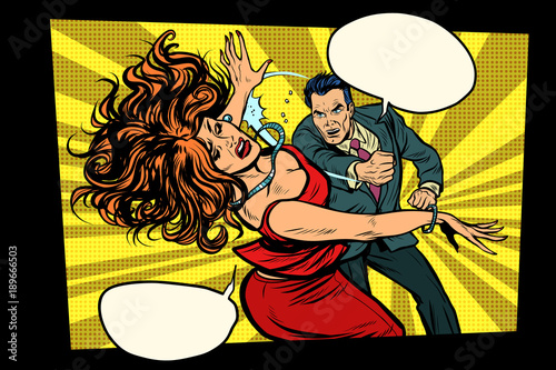 Fight, man hits woman. Domestic violence