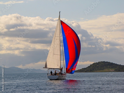 Sailing yacht at the regatta. Europe. Meditarranean area. Adriatic sea. Croatia. Dalmatian riviera. National park. Summer 2012.