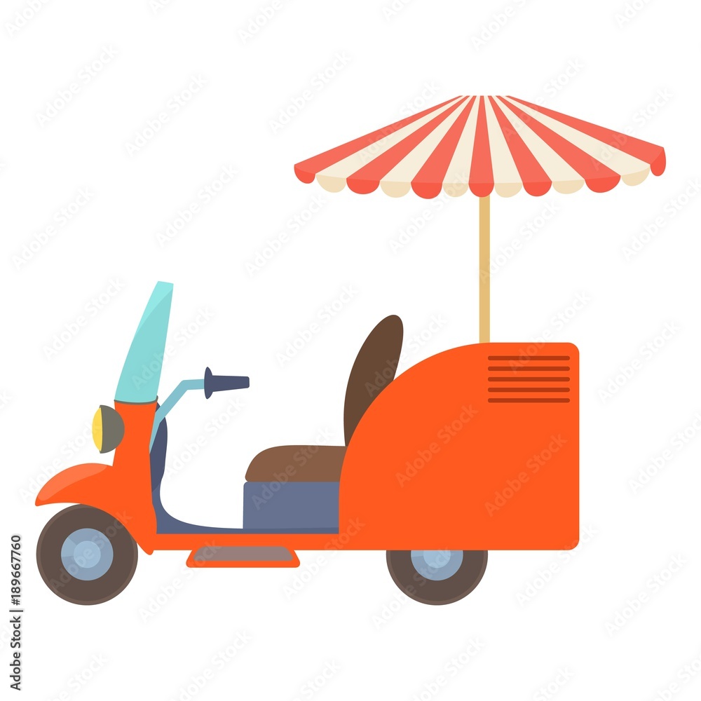 Fast food trolley motorbike icon, cartoon style Fast food trolley motorbike icon, cartoon style