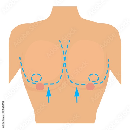 Woman breast marked out for cosmetic surgery icon