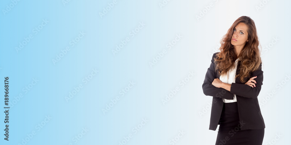 Beautiful and angry business woman, horizontal size banner with copy space Beautiful and angry business woman, horizontal size banner with copy space