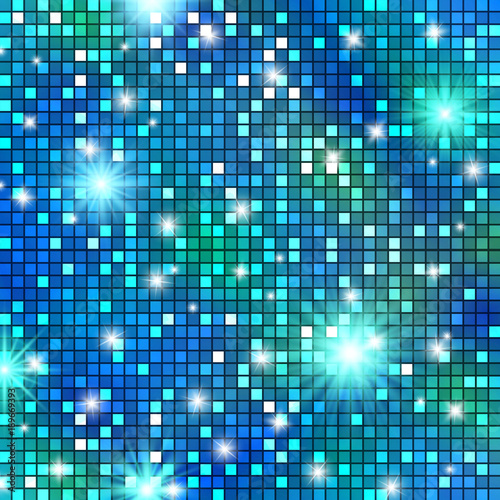 Disco ball party pattern, shining and gleaming teal squama mosaic texture for celebration banners, glamorous presentations, club style posters, events. Cabaret luxurious background.