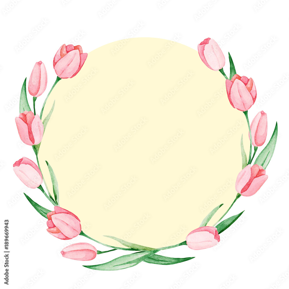 Watercolor tulips frame. International women's day. For design, card, print or background