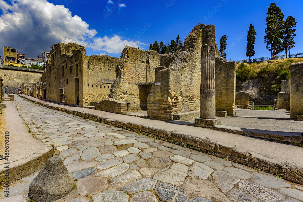 Italy. Ruins of Herculaneum (UNESCO World Heritage Site) - Cardo V Superior (upper Cardo street) and entrance to the Palestra