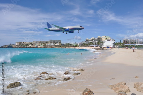 Airplane Landing Above Maho Beach in St. Maarten