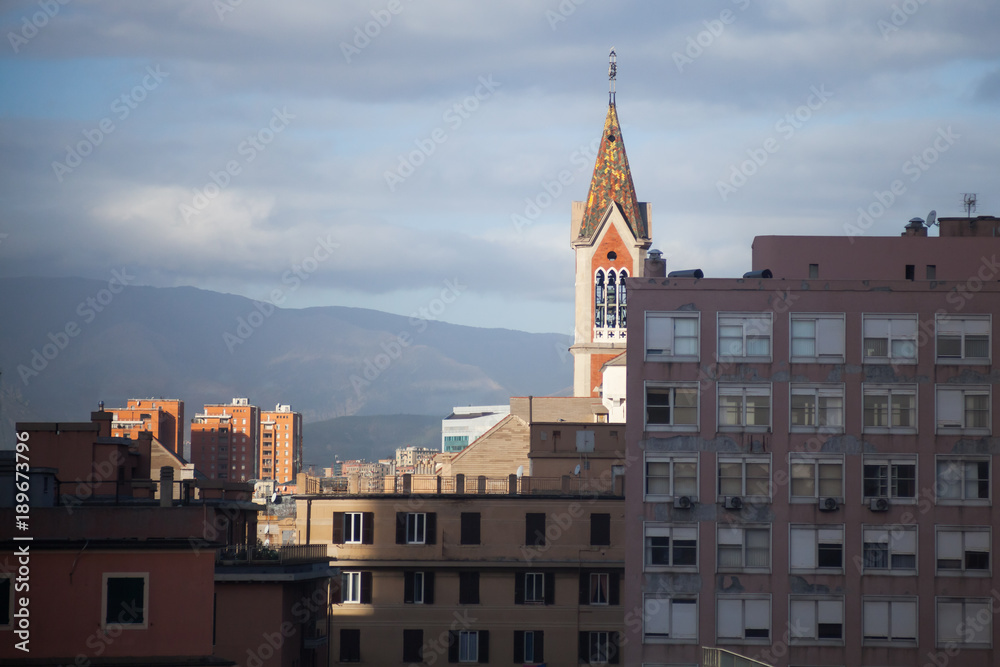 Genoa cityscape, Parish Church bell tower