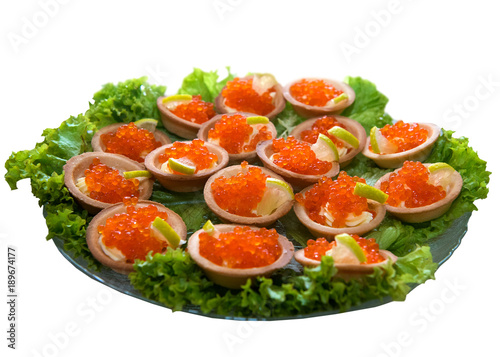 Plate of caviar on the white isolated white background