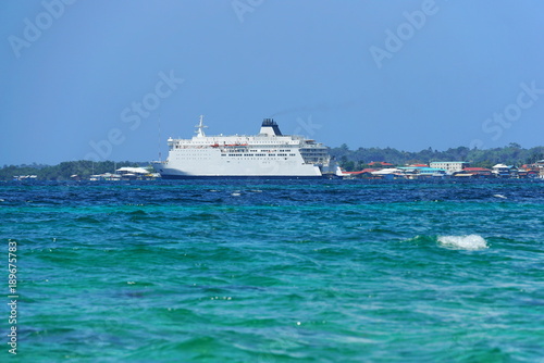 A large ferry boat in Bocas del Toro offer transportation to Colon City to Isla Colon, Caribbean sea, Panama, Central America © dam