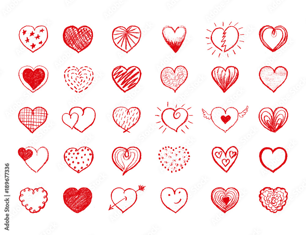 Red heart doodles collection vector illustration Stock Vector | Adobe Stock