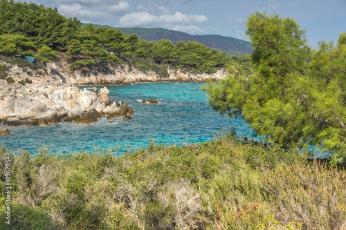 Seascape of Orange Beach Kavourotripes at Sithonia peninsula, Chalkidiki, Central Macedonia, Greece