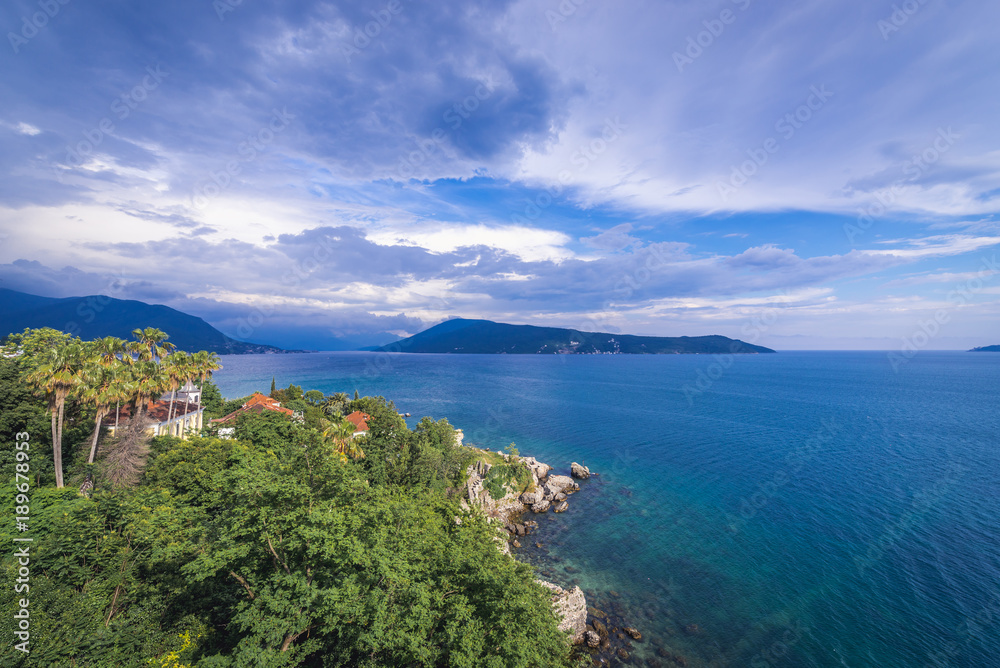 Shore of Herceg Novi coastal town at the entrance to Kotor Bay in Montenegro