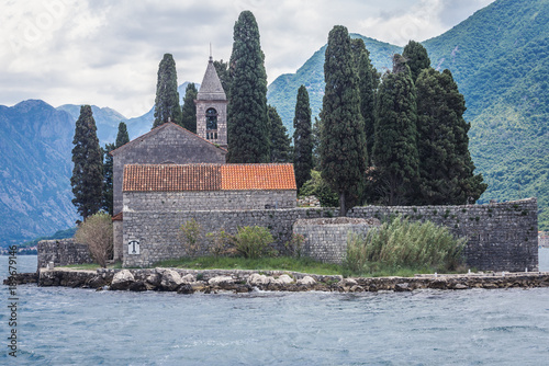 Monastery and church on the famous Sveti Dorge islet in the Kotor Bay, near Perast town, Montenegro photo
