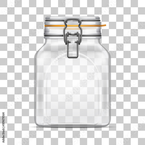 Vector empty Square Bale Glass Jar with Swing Top Lid isolated on transparent background