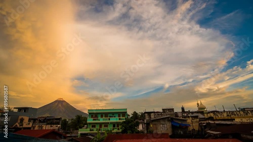 Morning in Legazpi city near with Mayon Volcano is an active stratovolcano in the province of Albay in Bicol Region on the island of Luzon in the Philippines. Renowned as the 