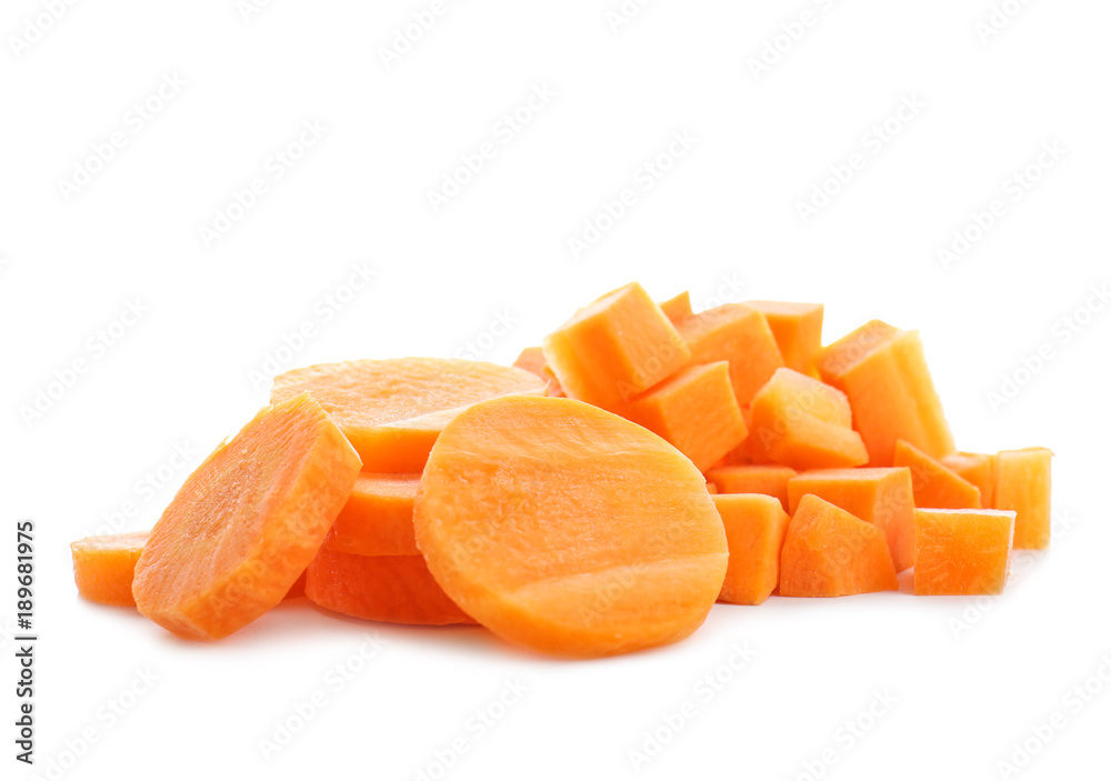 Heap of carrot slices on white background Heap of carrot slices on white background