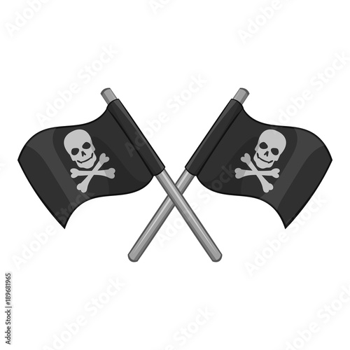 Crossed pirate flags icon monochrome