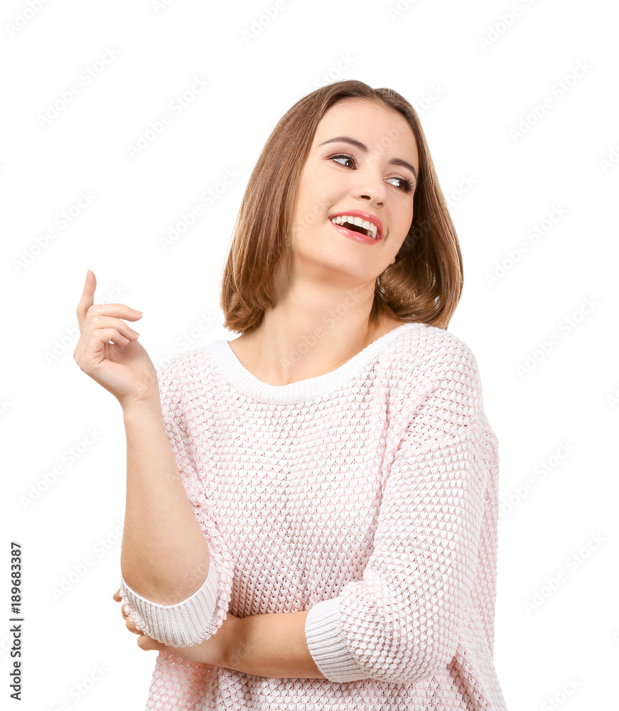 Young smiling woman on white background Young smiling woman on white background