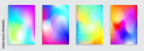 Vector illustration of bright color abstract pattern background with concentric circles and fluid color effect for minimal dynamic cover design. Blue, pink, green placard poster template.