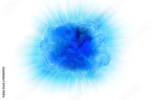 Abstract blue fire explosion with sparks isolated on white background