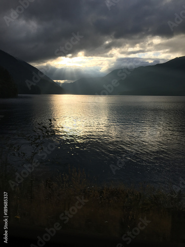 Lake scene with mountains