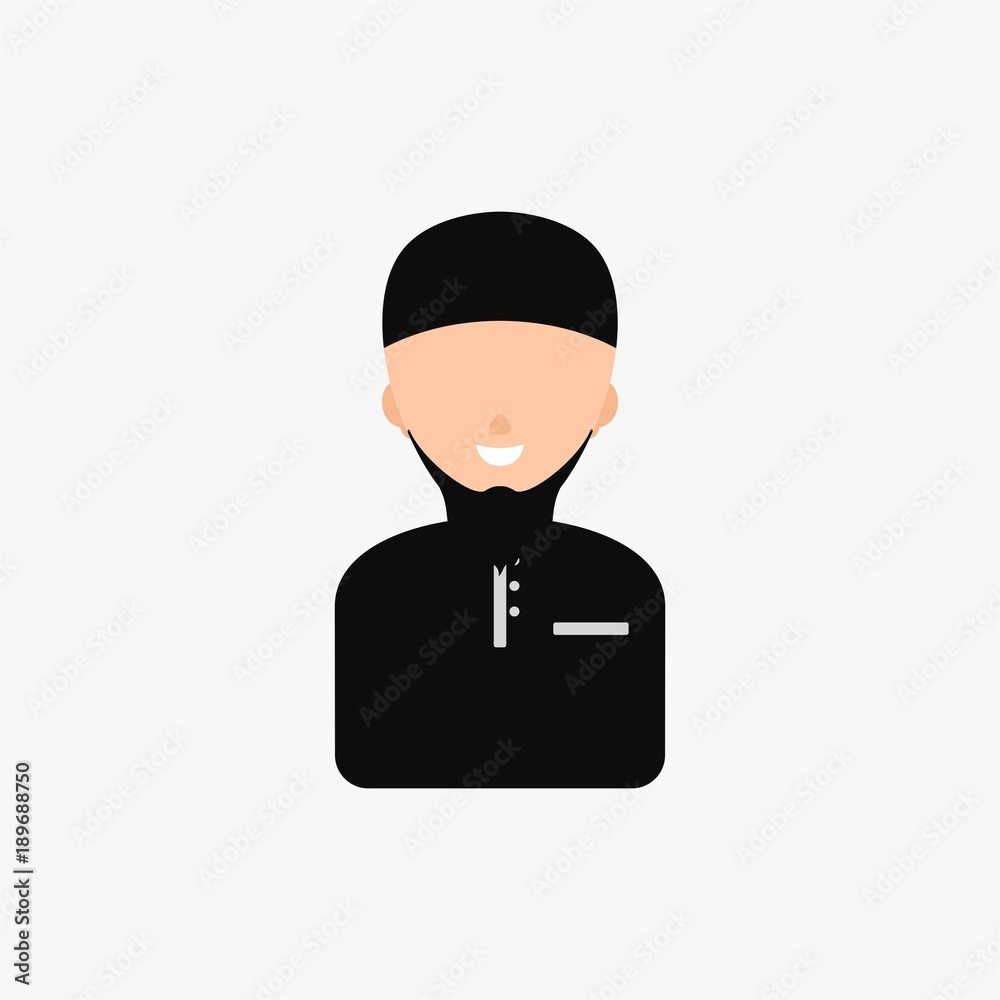 muslim man arabic smile with black cap avatar vector muslim man arabic smile with black cap avatar vector