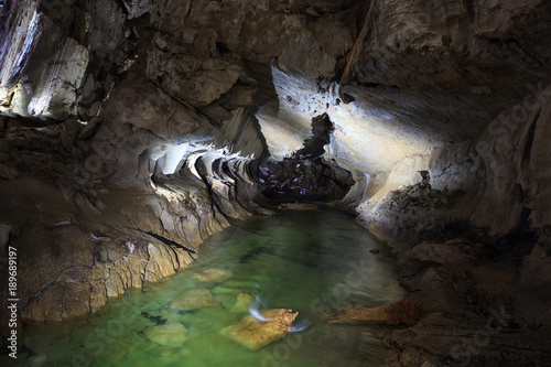 Underground river in clearwater cave Gunung Mulu national park Borneo Malaysia photo