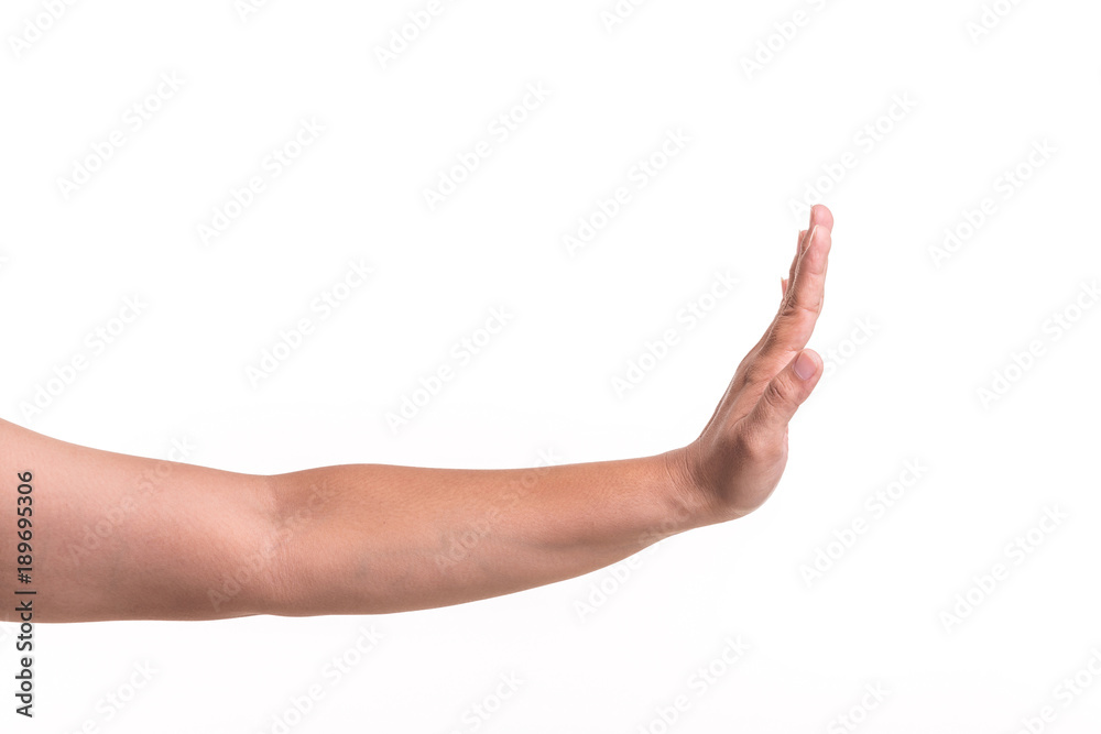 Human hand showing gestures or sign isolated on white