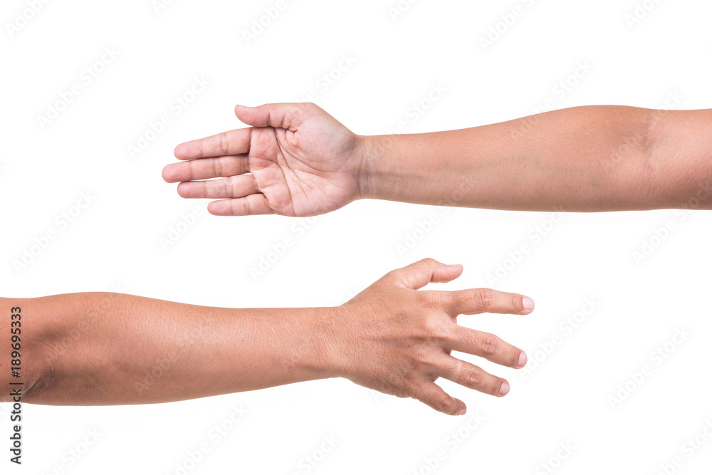 Human hand showing gestures or sign isolated on white