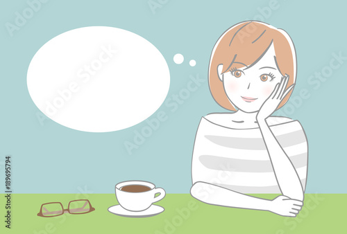 女性　カフェ　ふきだし